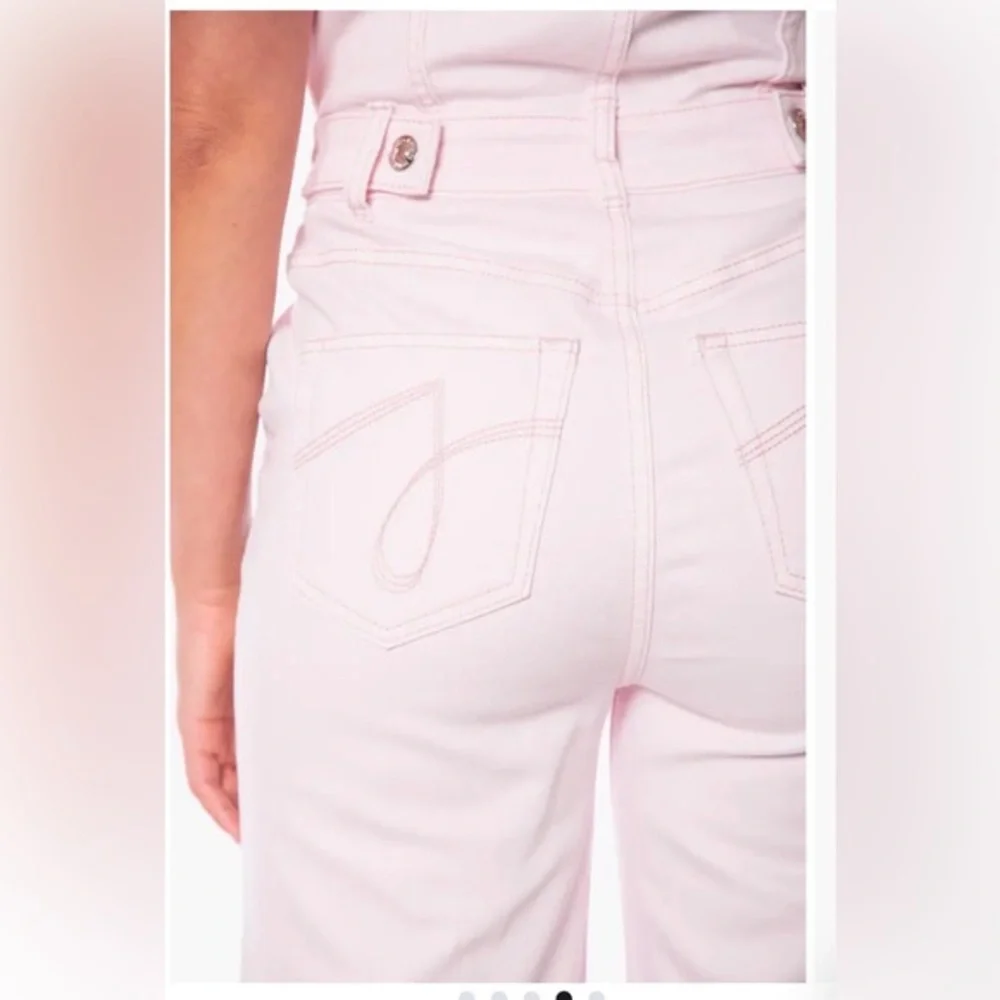 Juicy Couture baby pink denim‎ look short sleeve jumpsuit size XS new